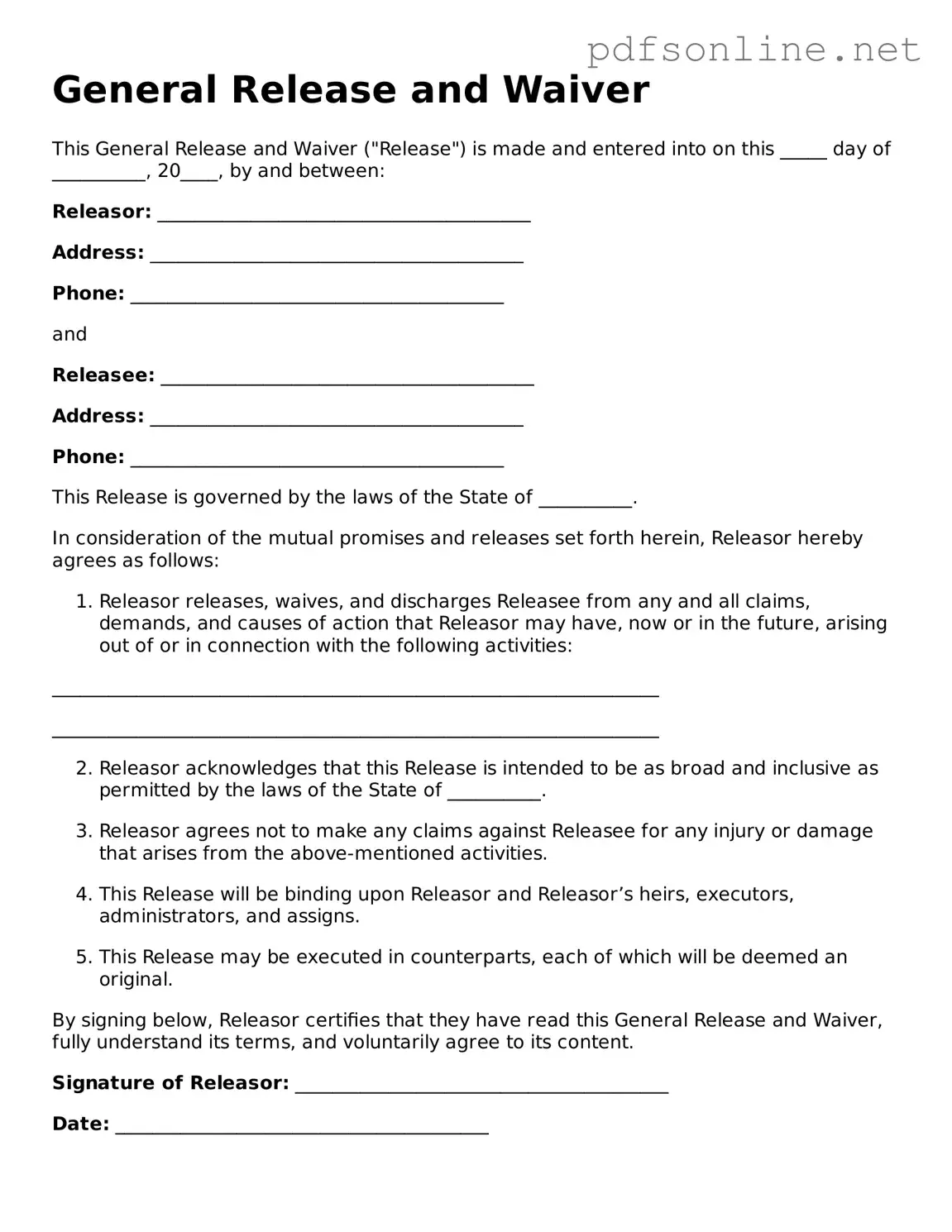 Attorney-Approved General Release and Waiver Form