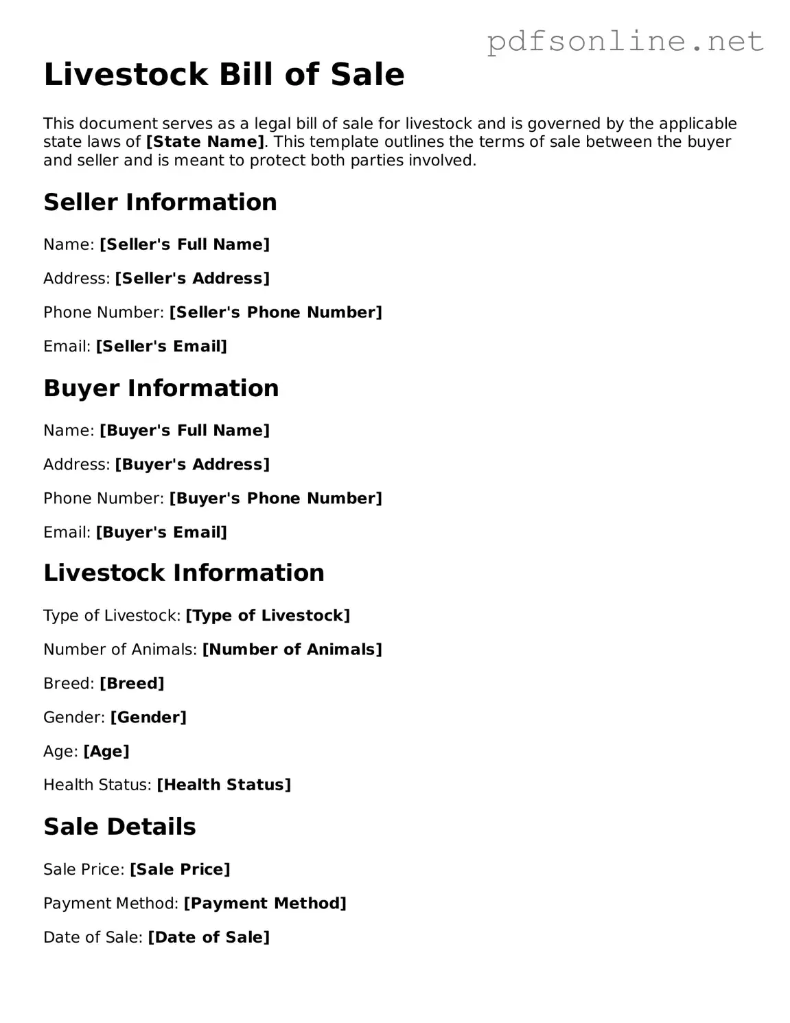 Attorney-Approved Livestock Bill of Sale Form
