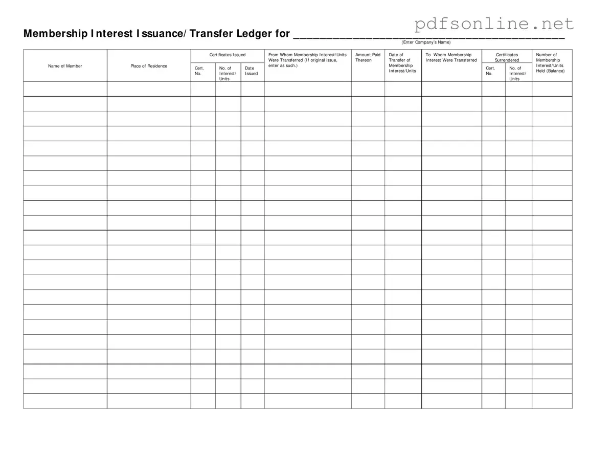 Free Membership Ledger PDF Form