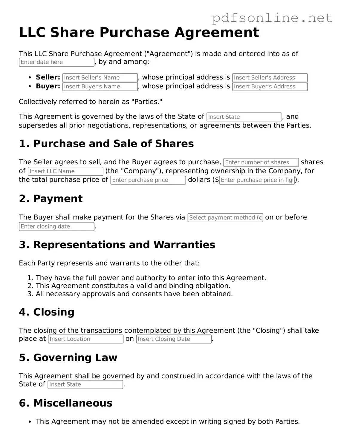Attorney-Approved LLC Share Purchase Agreement Form