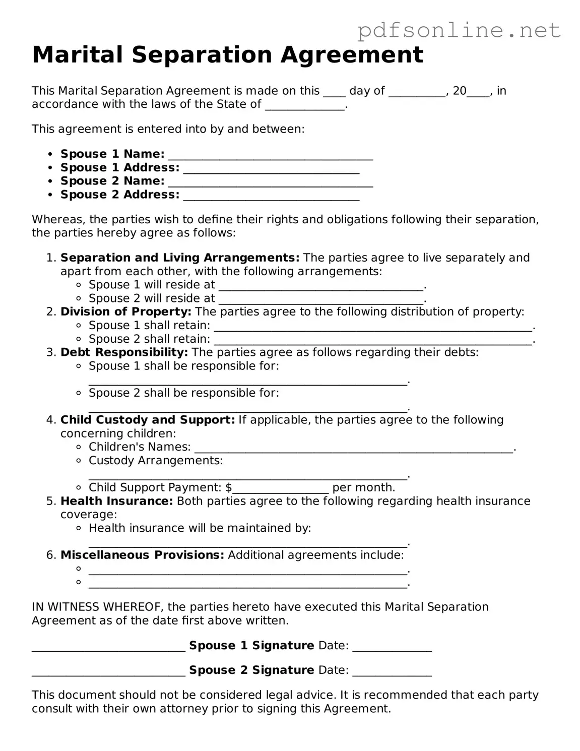 Attorney-Approved Marital Separation Agreement Form