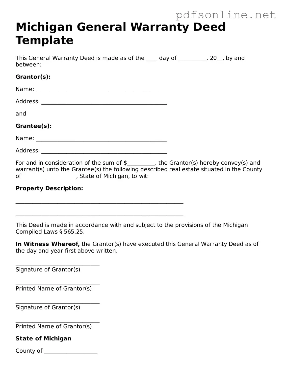 Legal Deed Template for the State of Michigan