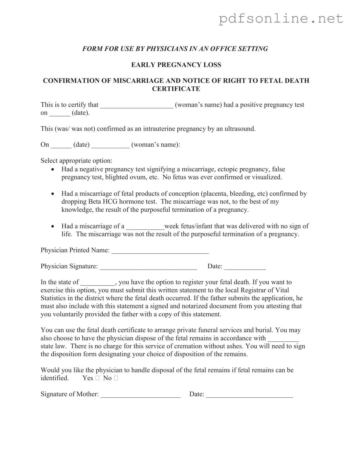 Free Miscarriage Discharge Paper PDF Form