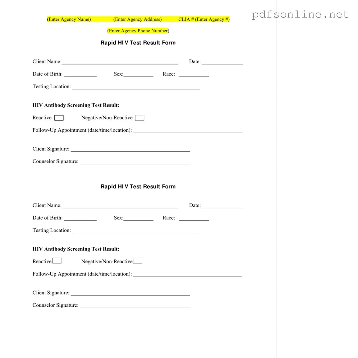 Free Negative Hiv Test PDF Form