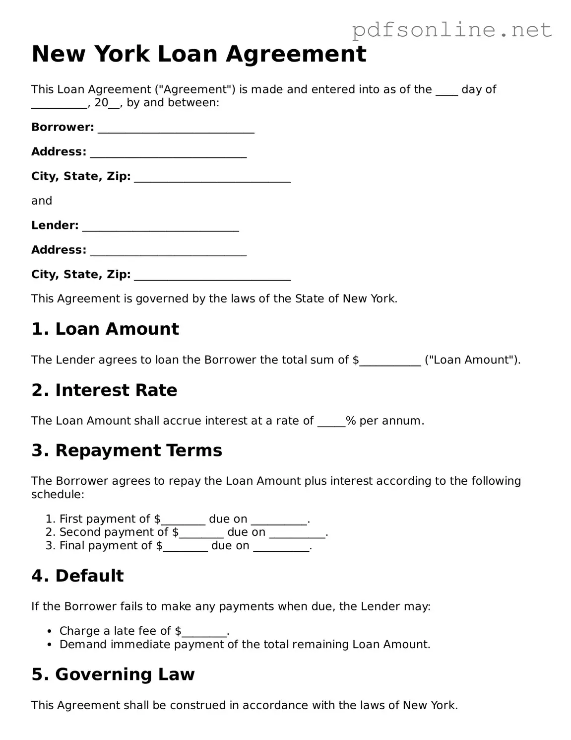 Legal Loan Agreement Template for the State of New York