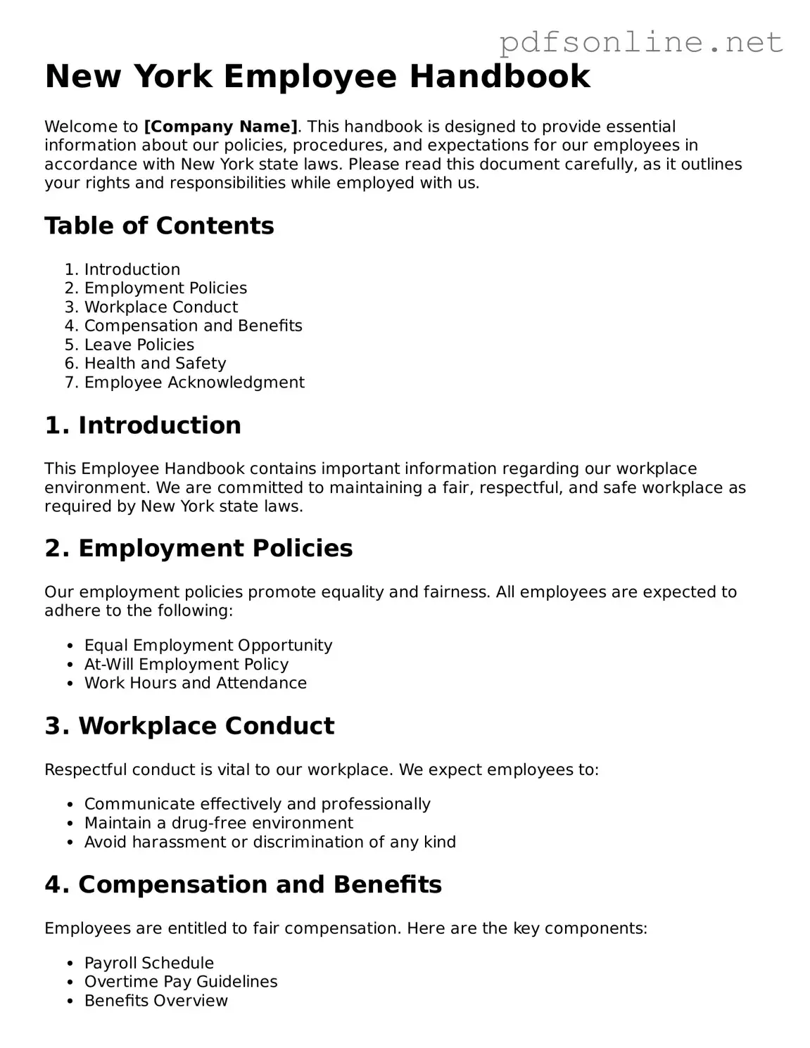 Legal Employee Handbook Template for the State of New York