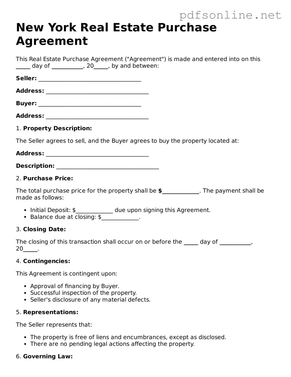 Legal Real Estate Purchase Agreement Template for the State of New York