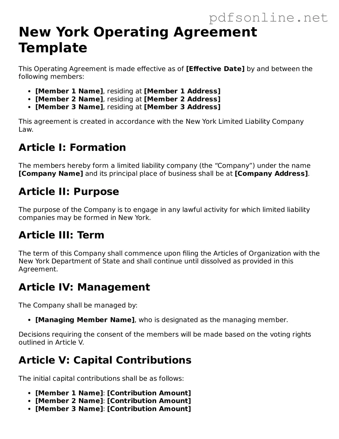 Legal Operating Agreement Template for the State of New York