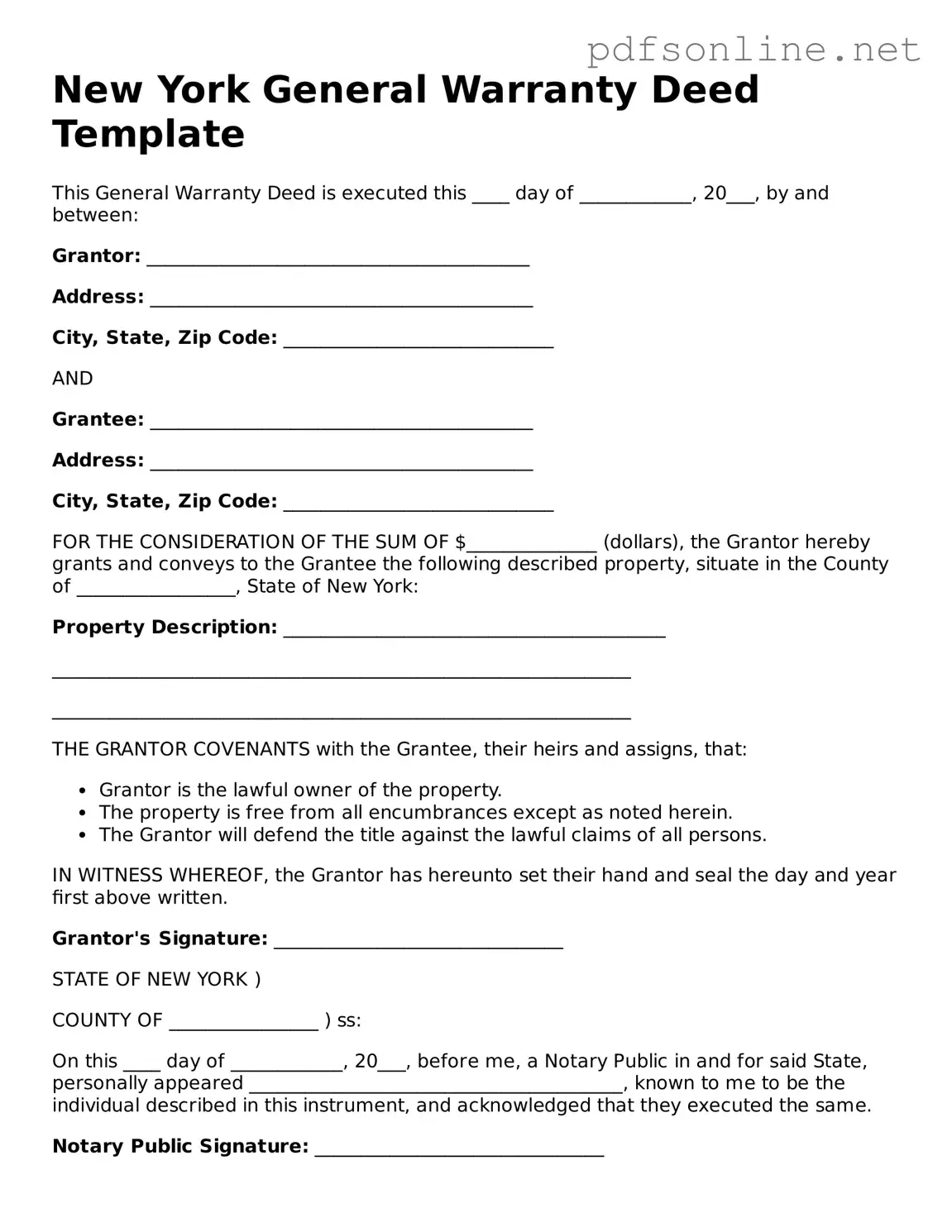 Legal Deed Template for the State of New York