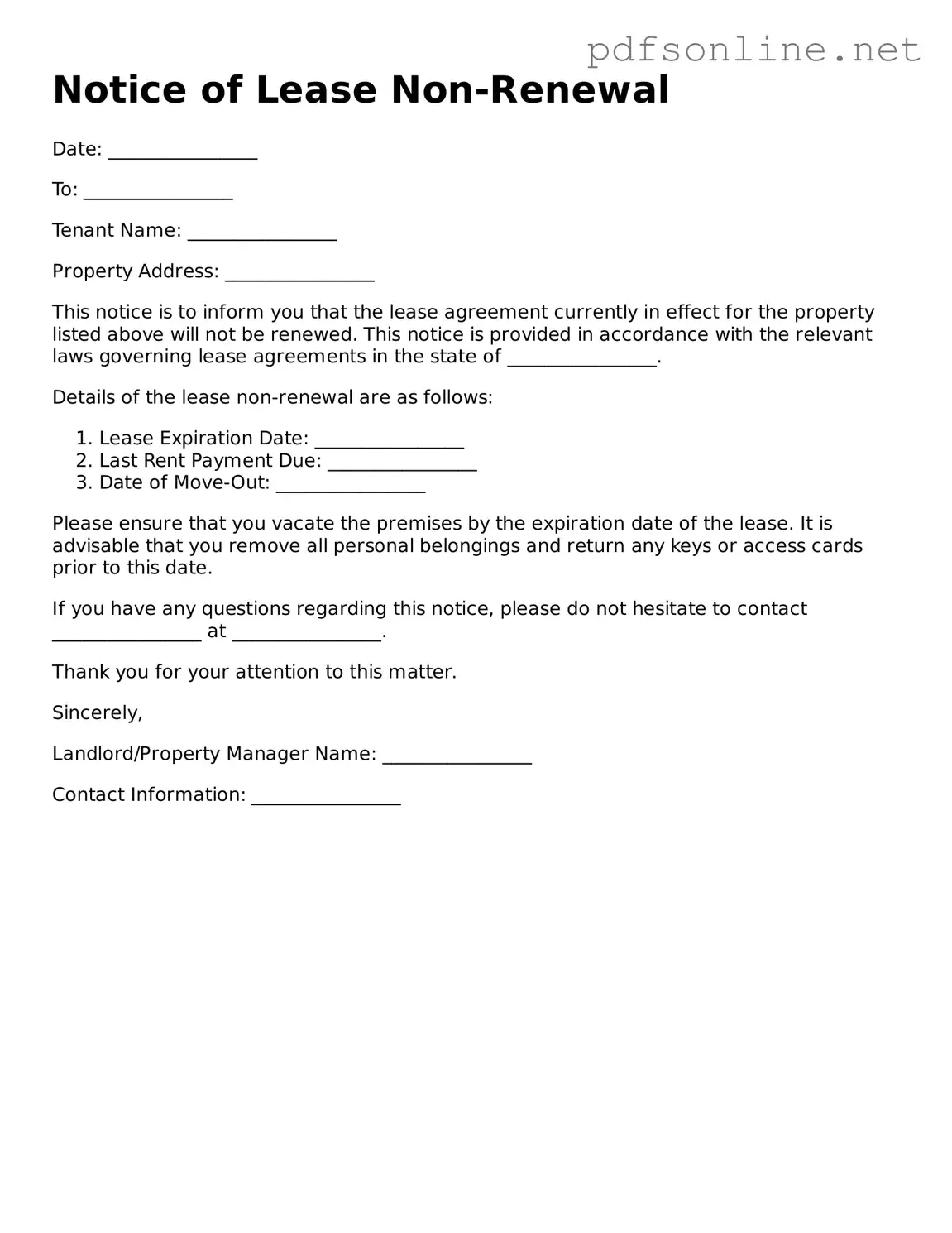 Attorney-Approved Notice of Lease Non-Renewal Form