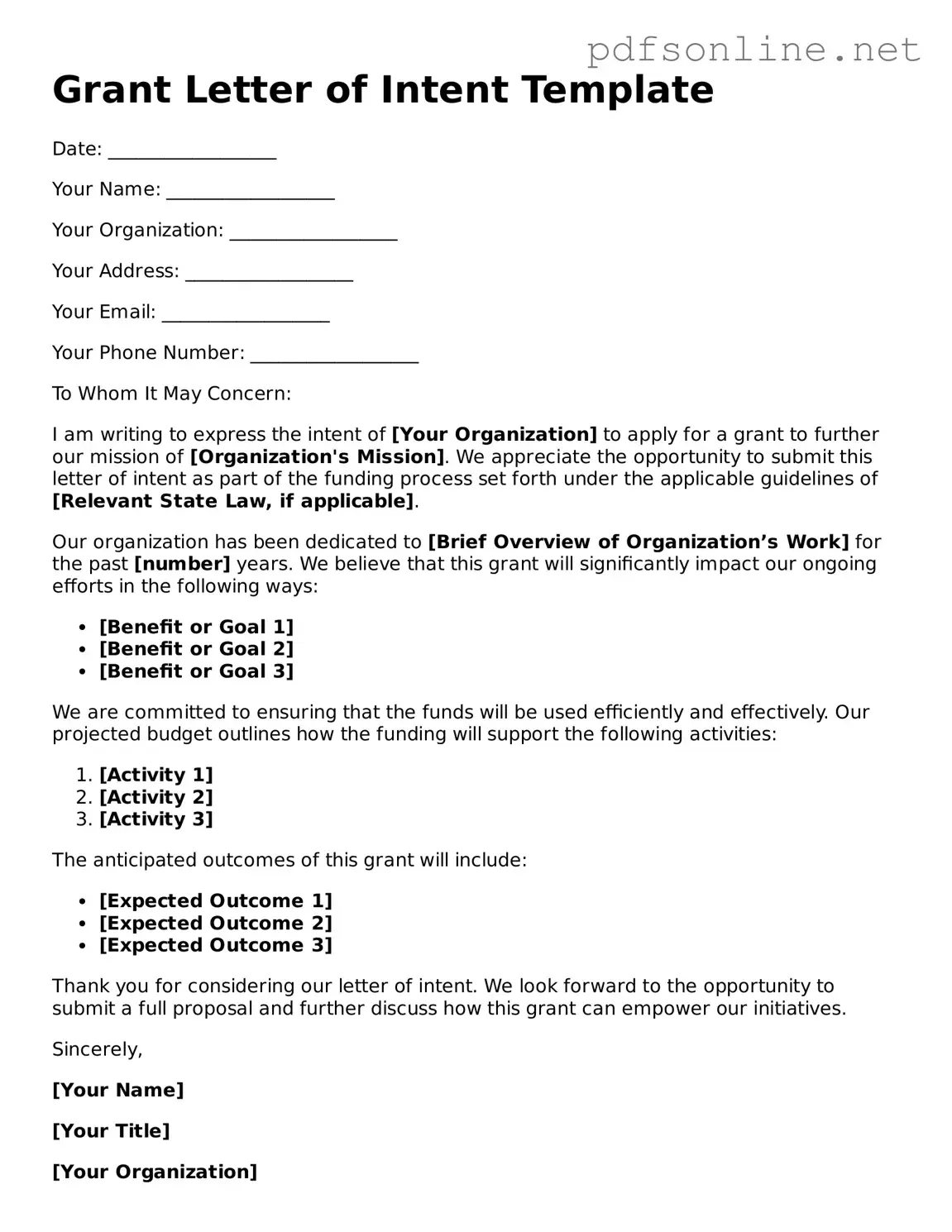 Attorney-Approved Grant Letter of Intent Form