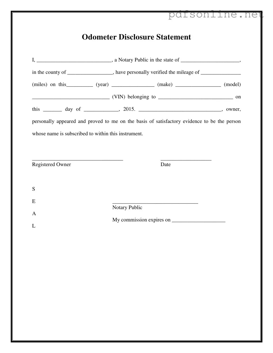Free Notarized Odometer Statement PDF Form