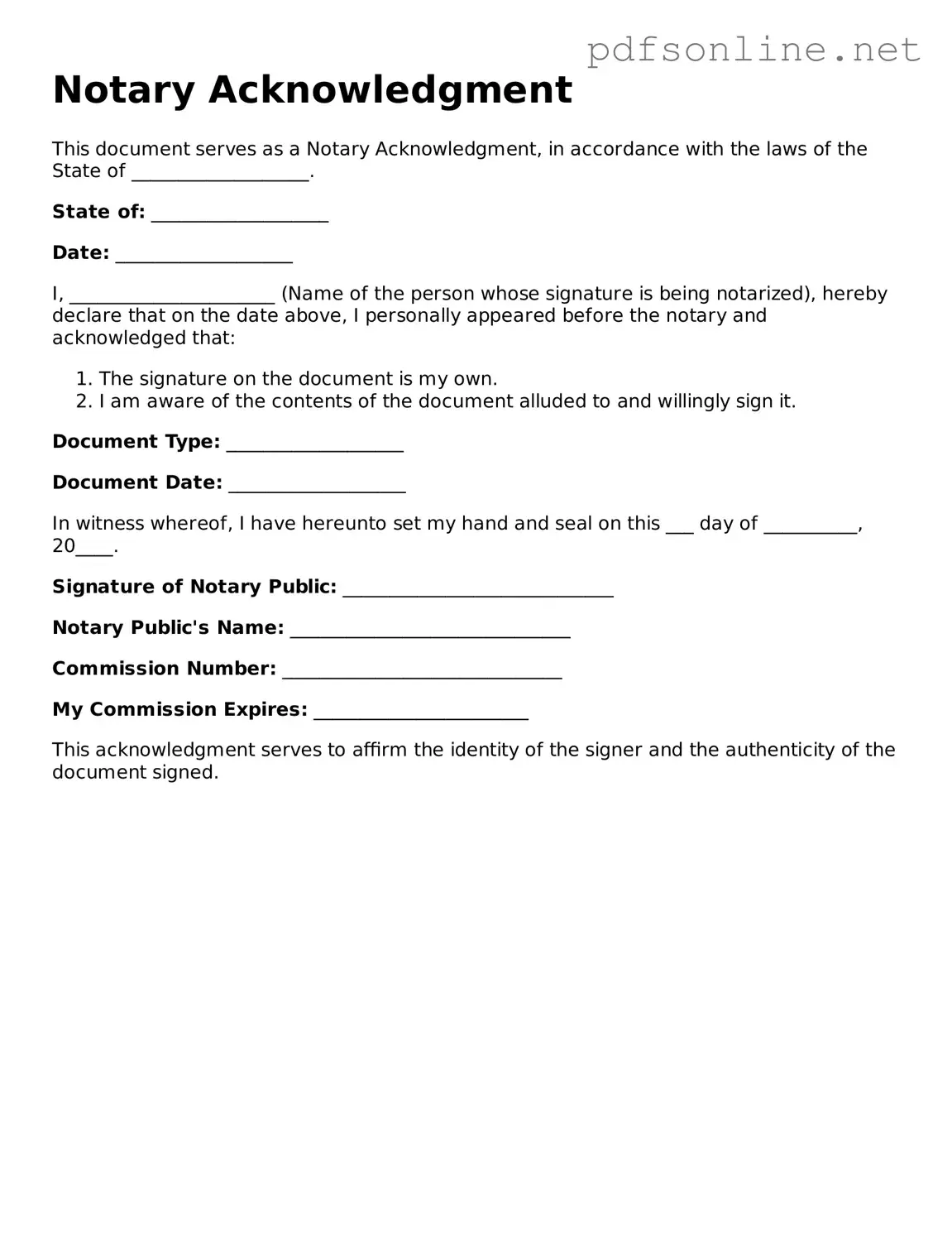 Attorney-Approved Notary Acknowledgement Form
