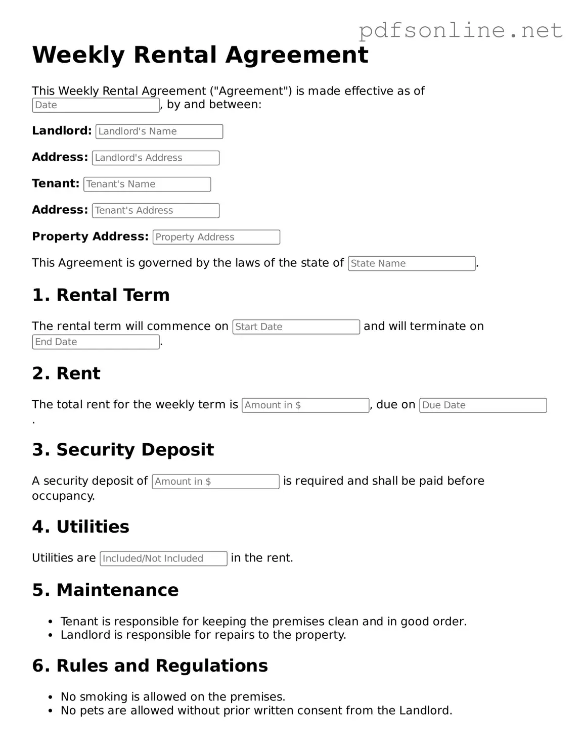 Attorney-Approved Weekly Rental Agreement Form