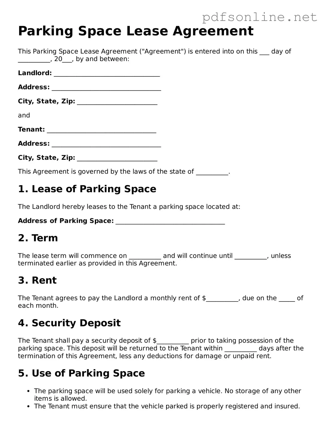 Attorney-Approved Parking Space Lease Agreement Form