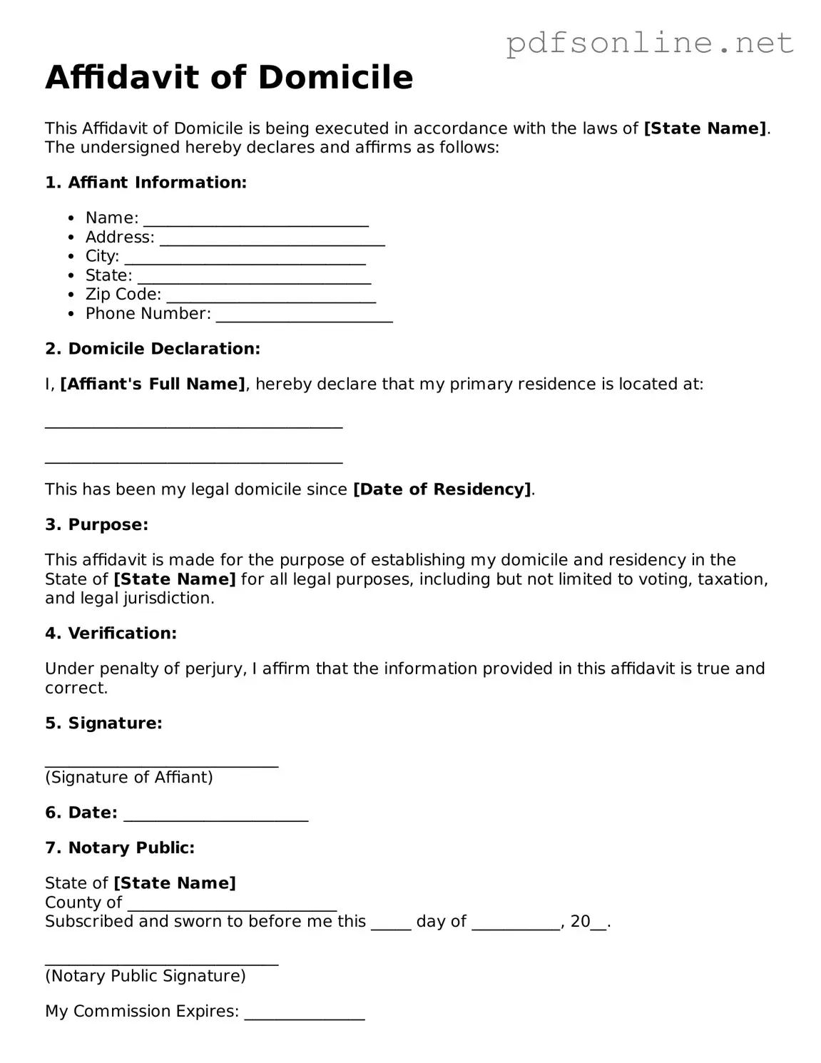 Attorney-Approved Affidavit of Domicile Form