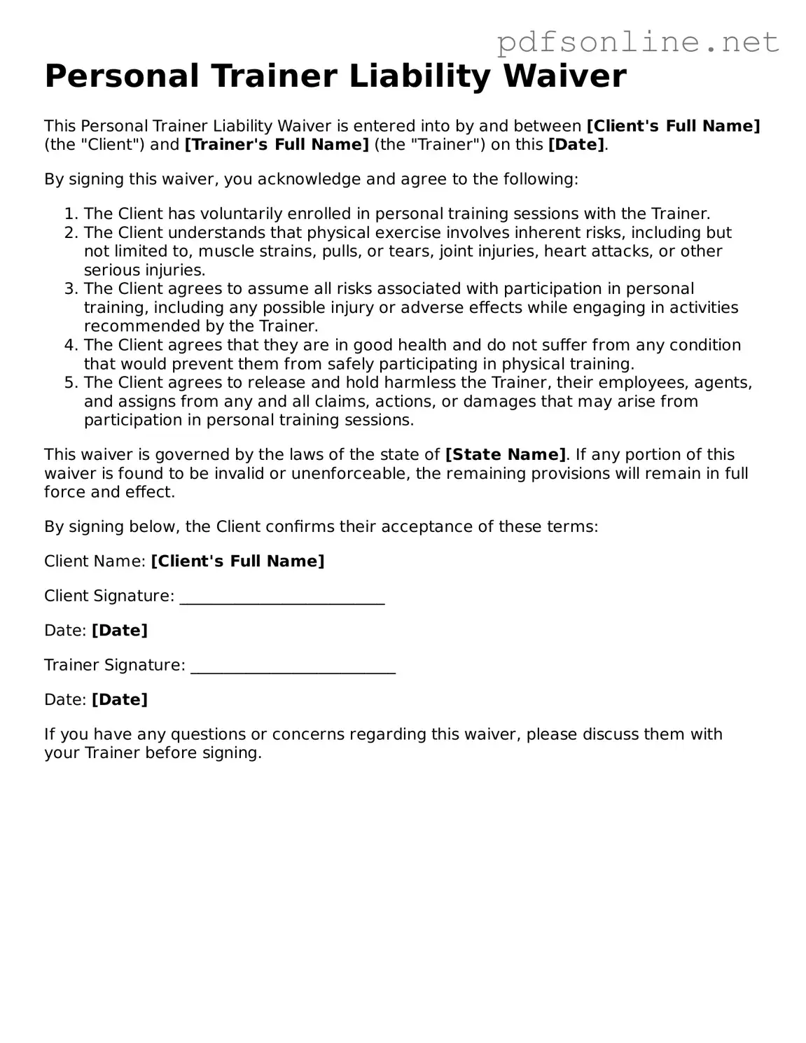 Attorney-Approved Personal Trainer Liability Waiver Form