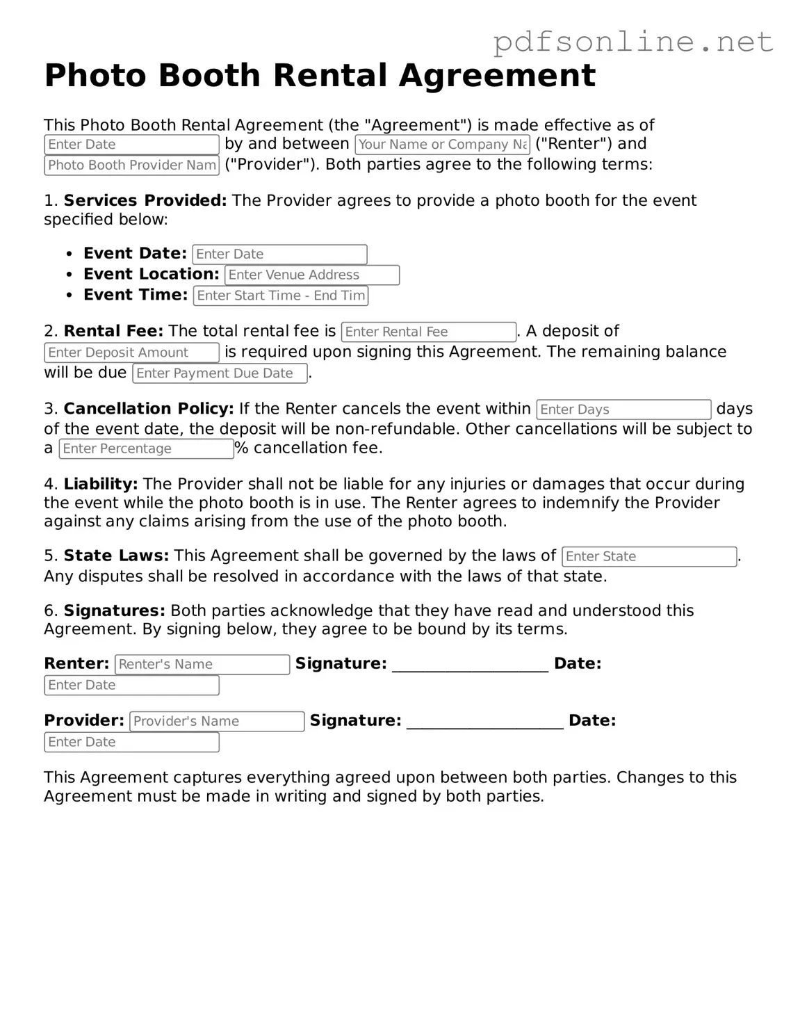Attorney-Approved Photo Booth Rental Agreement Form