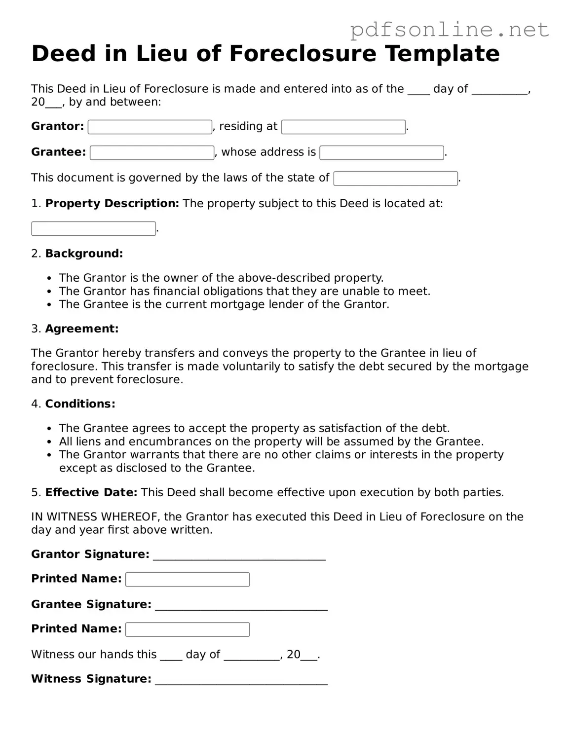 Attorney-Approved Deed in Lieu of Foreclosure Form