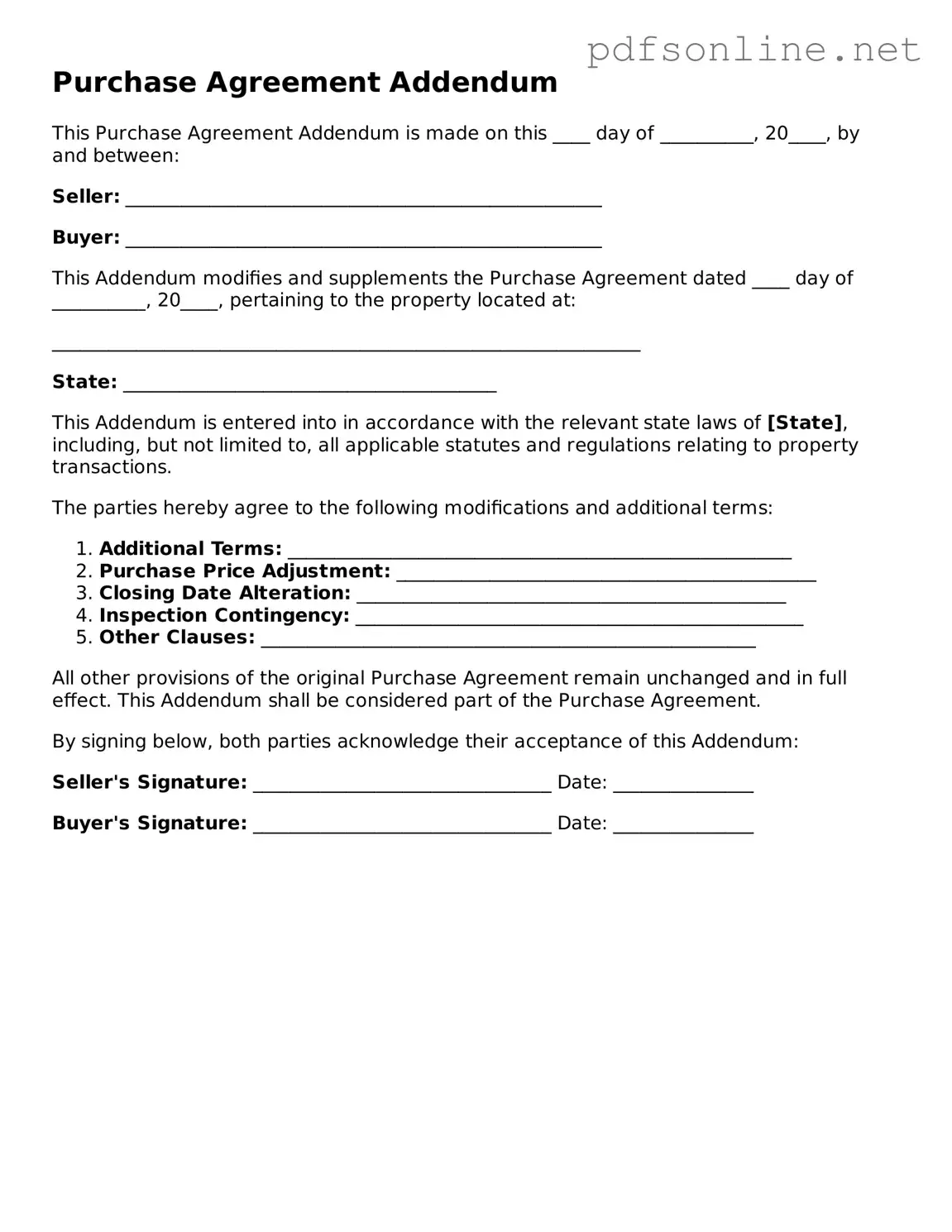 Attorney-Approved Purchase Agreement Addendum Form