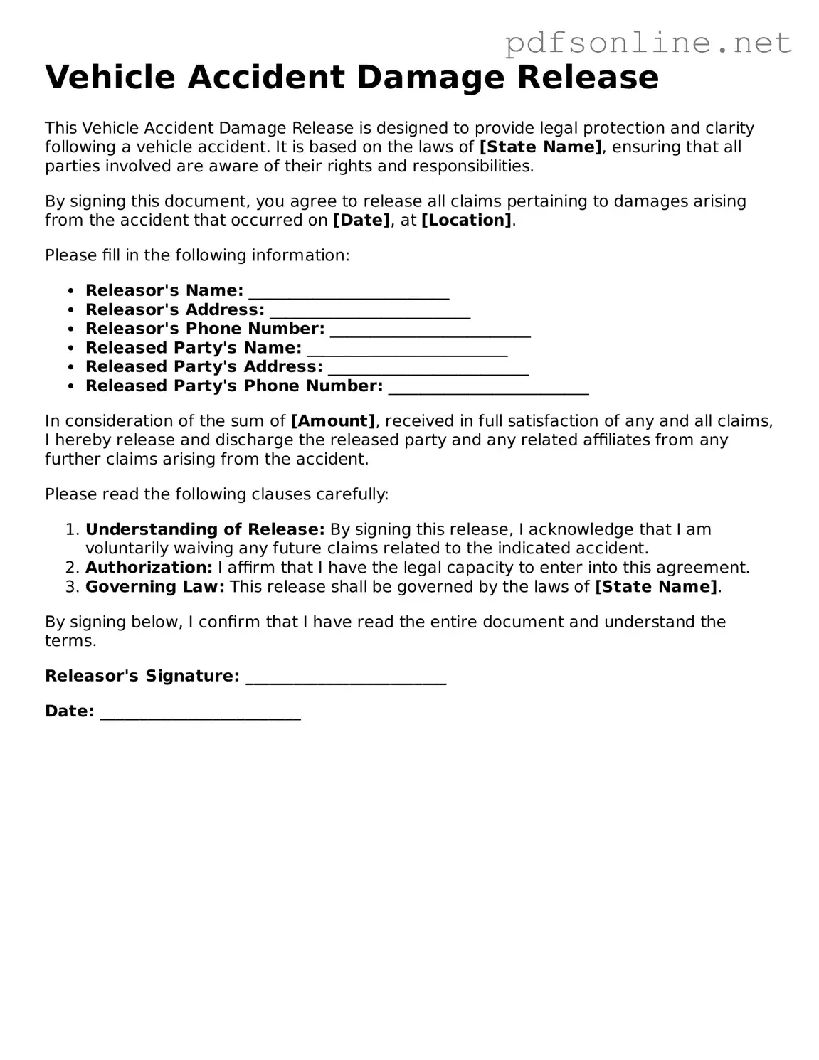 Attorney-Approved Vehicle Accident Damage Release Form