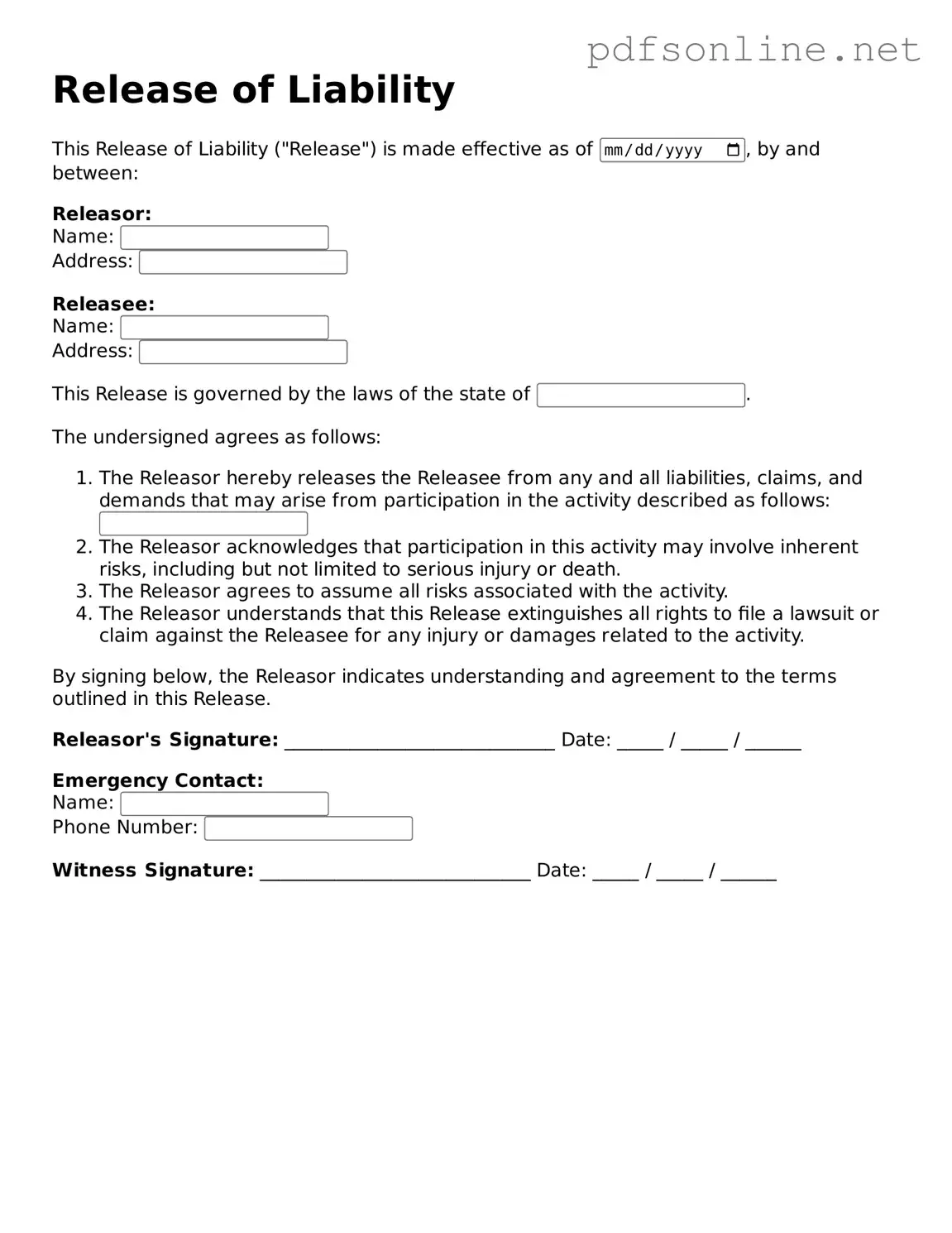 Attorney-Approved Release of Liability Form