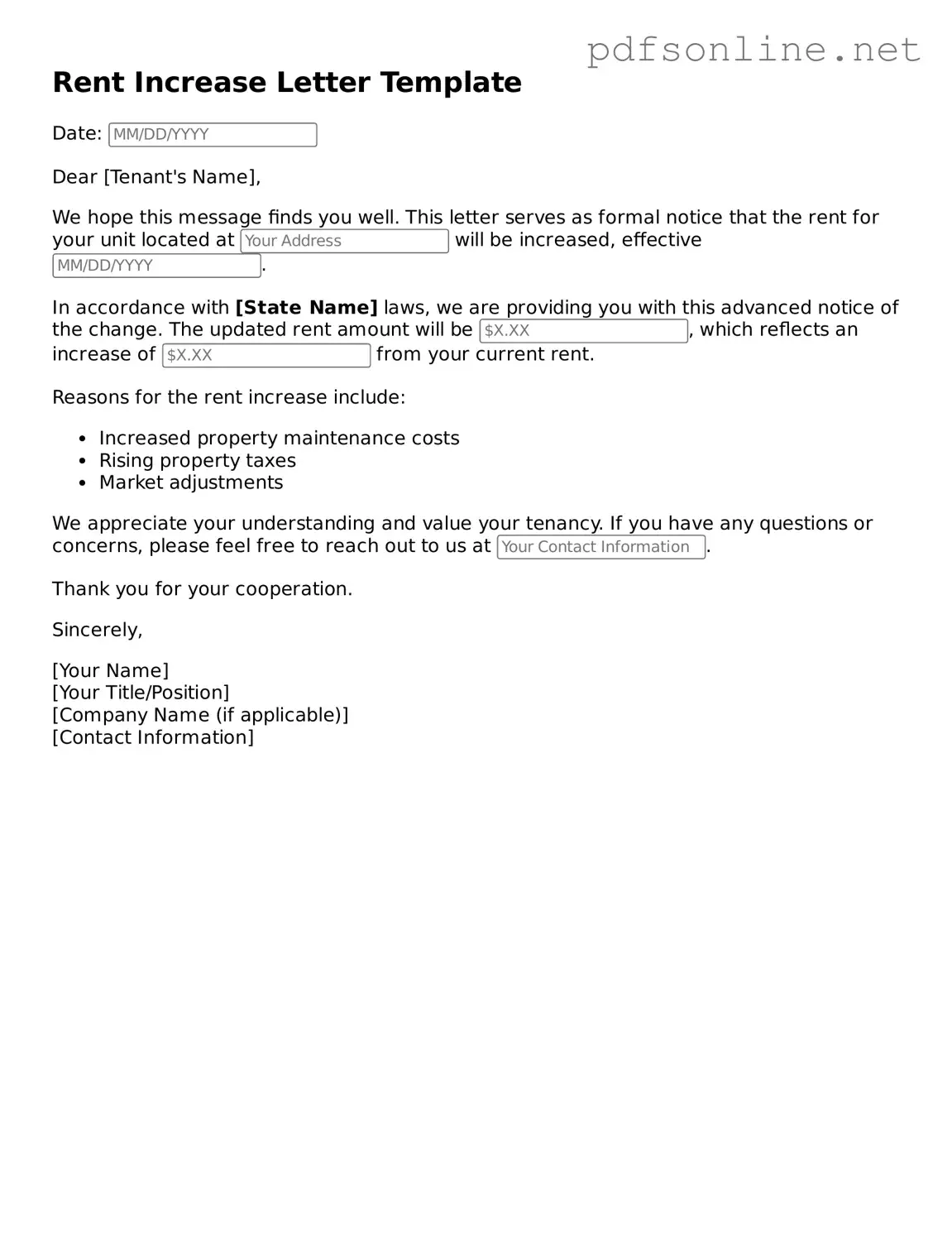 Attorney-Approved Rent Increase Letter Form