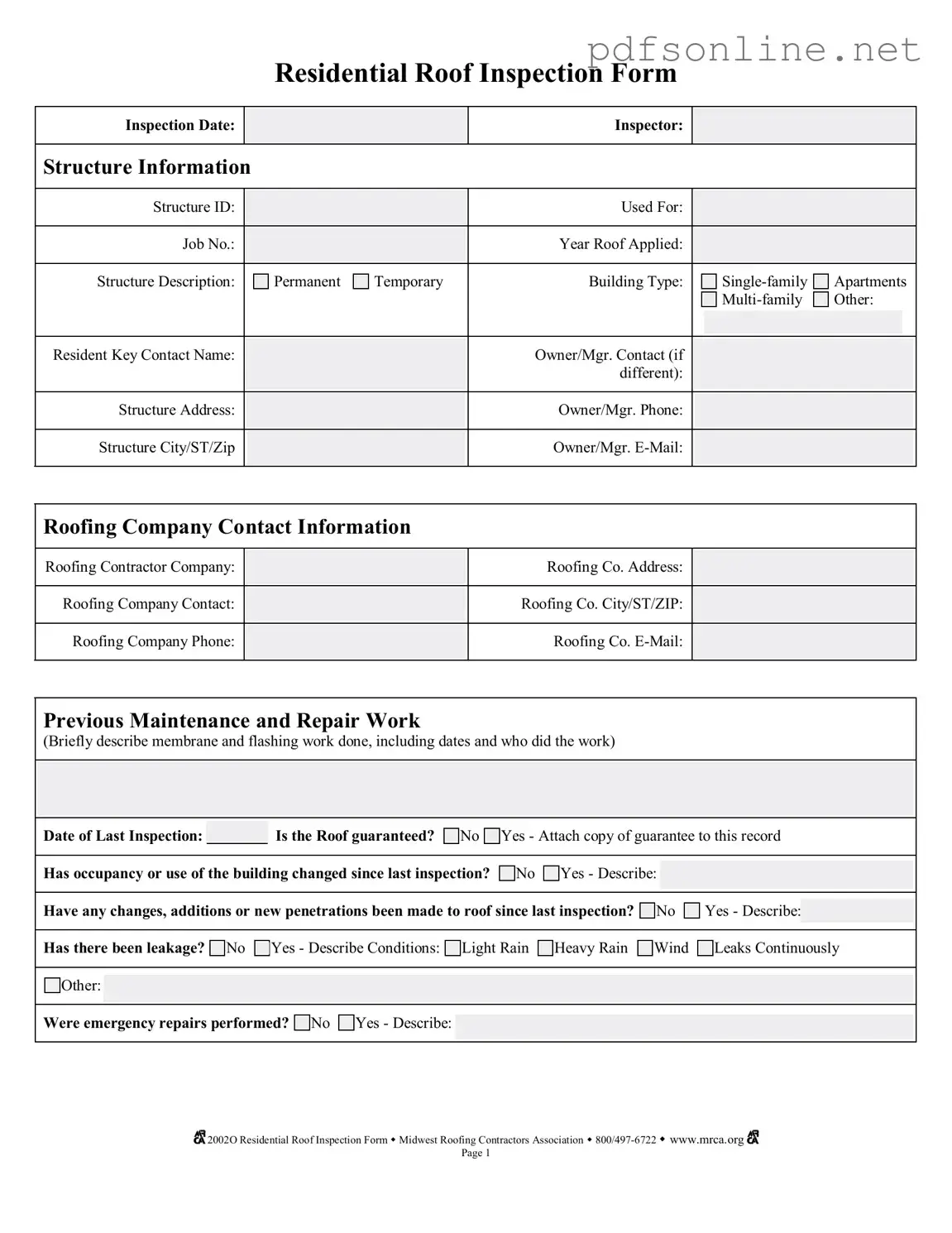 Free Roof Inspection PDF Form