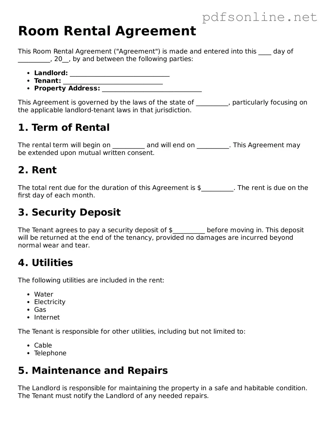 Attorney-Approved Room Rental Agreement Form