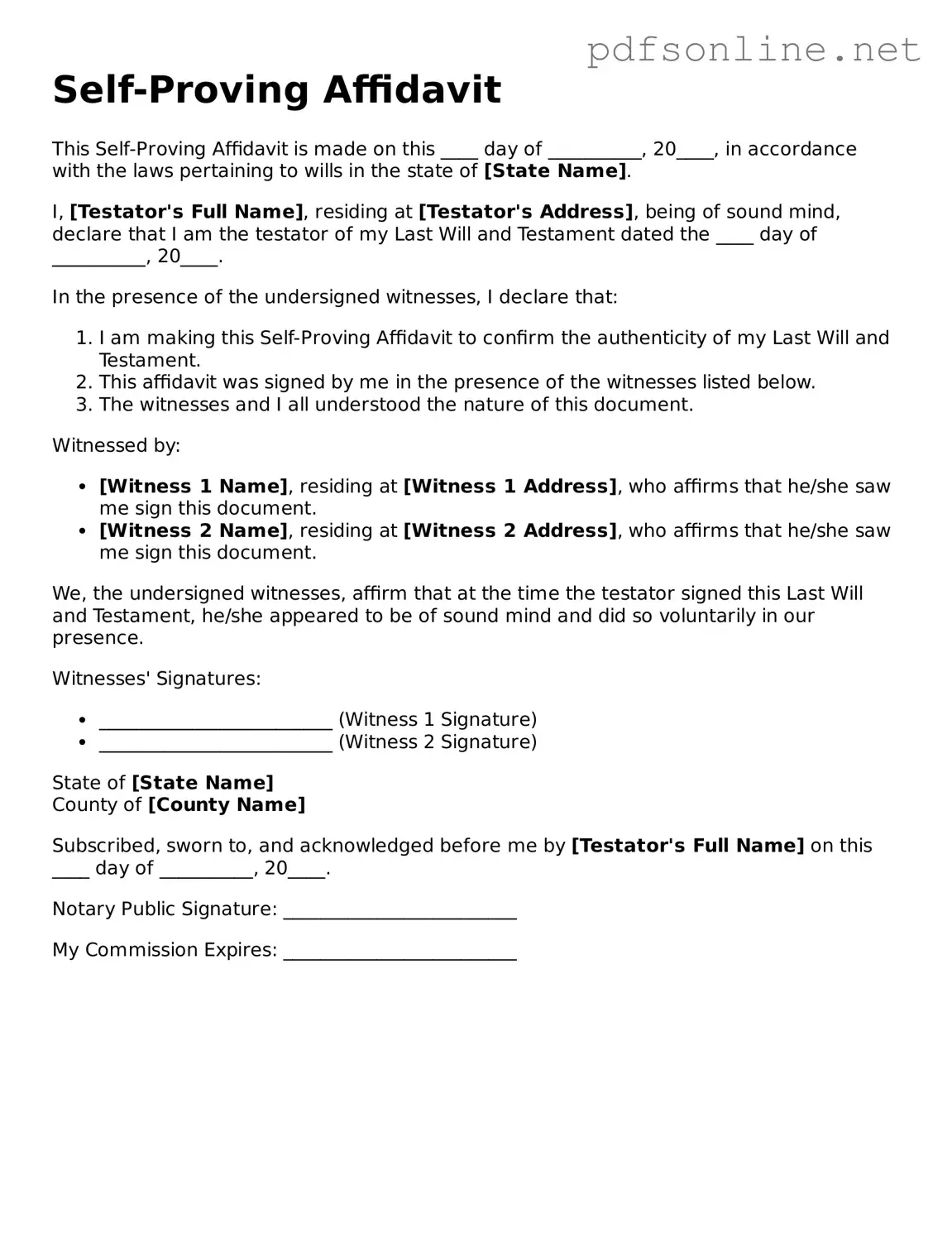 Attorney-Approved Self-Proving Affidavit Form