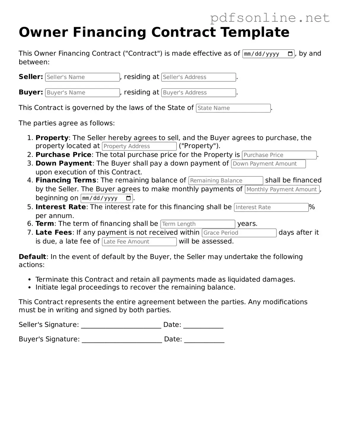 Attorney-Approved Owner Financing Contract Form