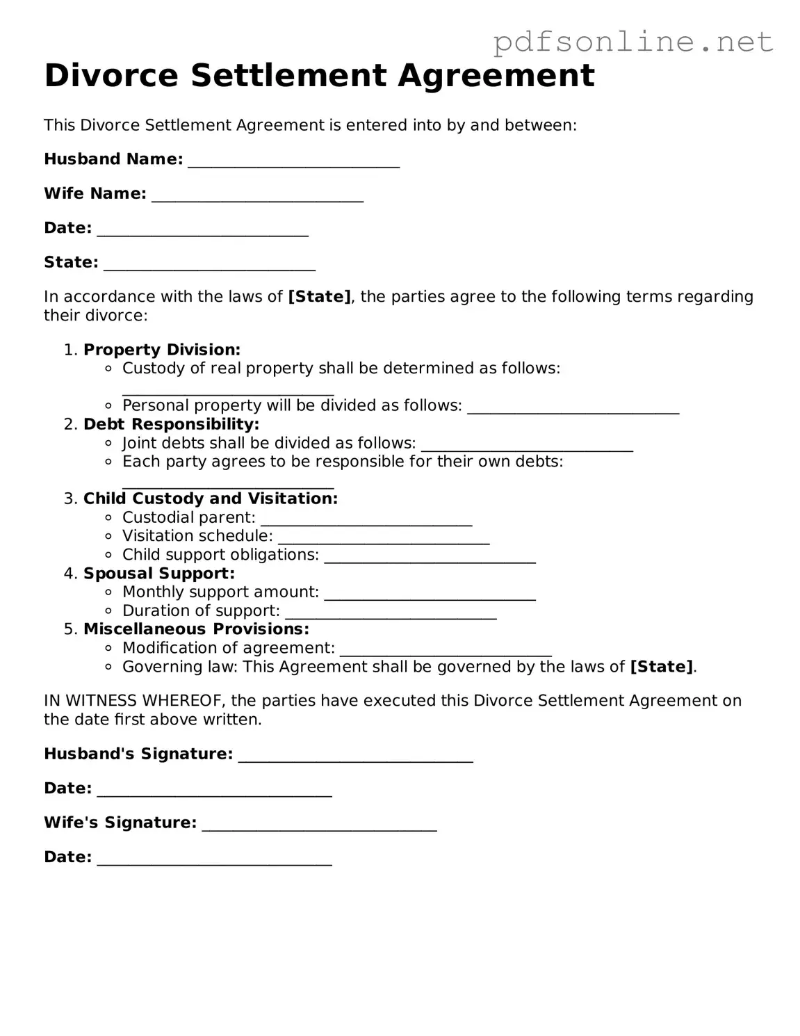 Attorney-Approved Divorce Settlement Agreement Form