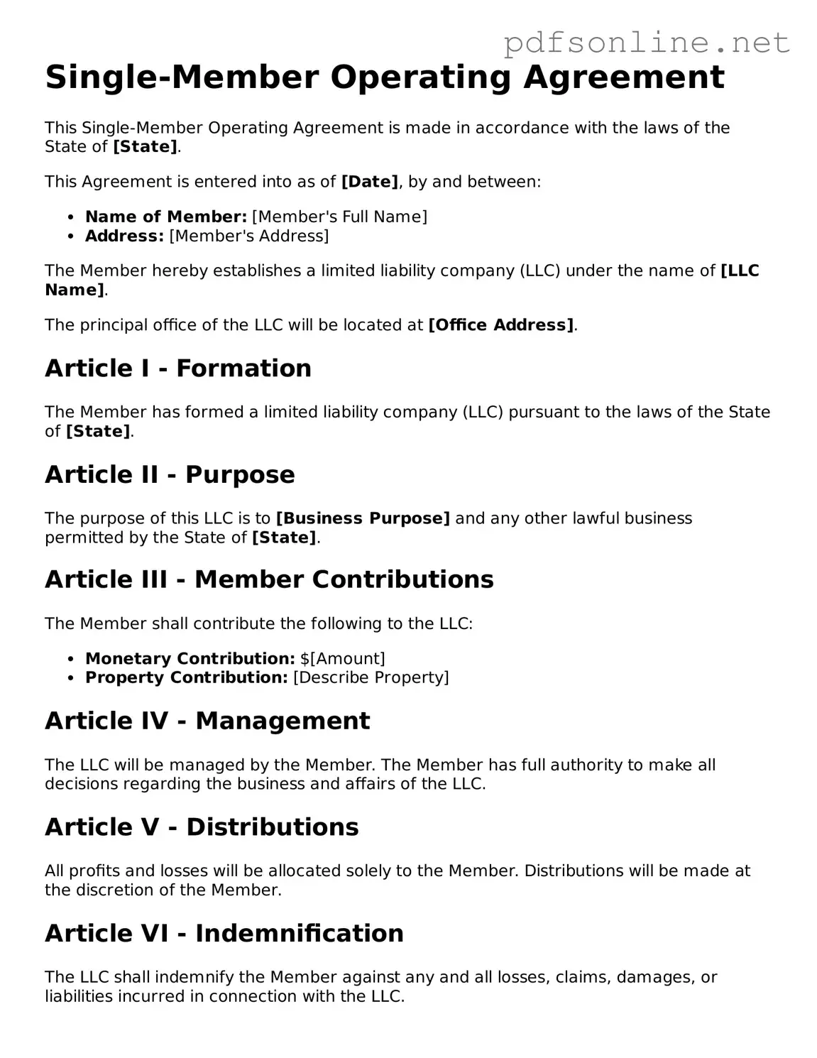 Attorney-Approved Single-Member Operating Agreement Form
