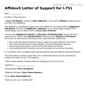 Attorney-Approved Affidavit Letter of Support for I-751 Form