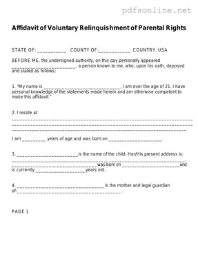 Free Affidavit Parental Rights PDF Form