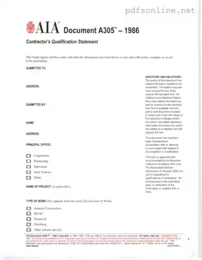 Free AIA A305 PDF Form