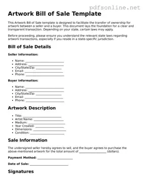 Attorney-Approved Artwork Bill of Sale Form