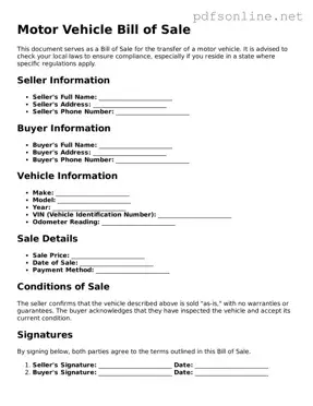 Attorney-Approved Motor Vehicle Bill of Sale Form