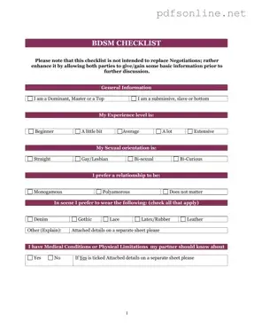 Free Bdsm Checklist PDF Form