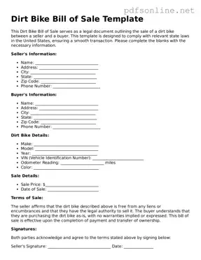 Attorney-Approved Dirt Bike Bill of Sale Form