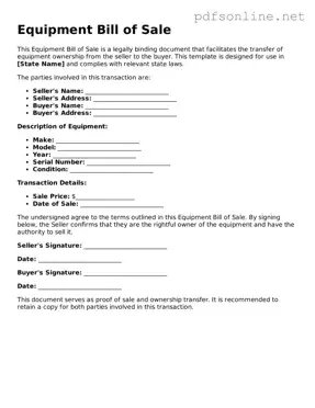 Attorney-Approved Equipment Bill of Sale Form