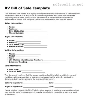 Attorney-Approved RV Bill of Sale Form