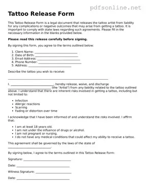 Attorney-Approved Tattoo Release Form