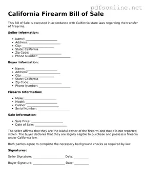 Legal Firearm Bill of Sale Template for the State of California