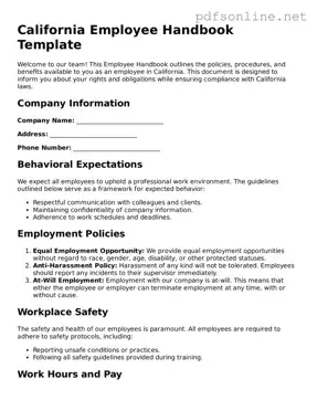 Legal Employee Handbook Template for the State of California