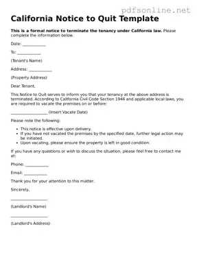Legal Notice to Quit Template for the State of California