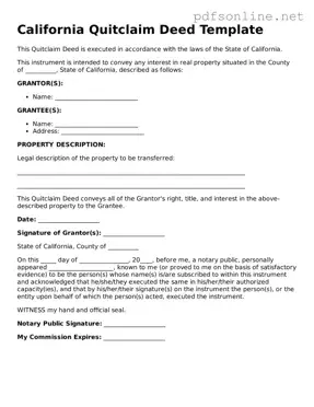 Legal Quitclaim Deed Template for the State of California