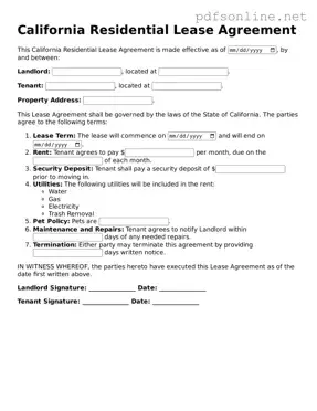 Legal Lease Agreement Template for the State of California