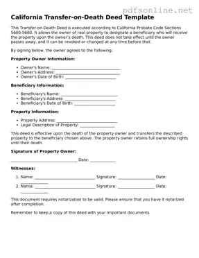 Legal Transfer-on-Death Deed Template for the State of California