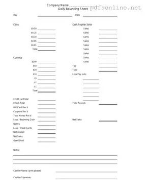 Free Cash Drawer Count Sheet PDF Form